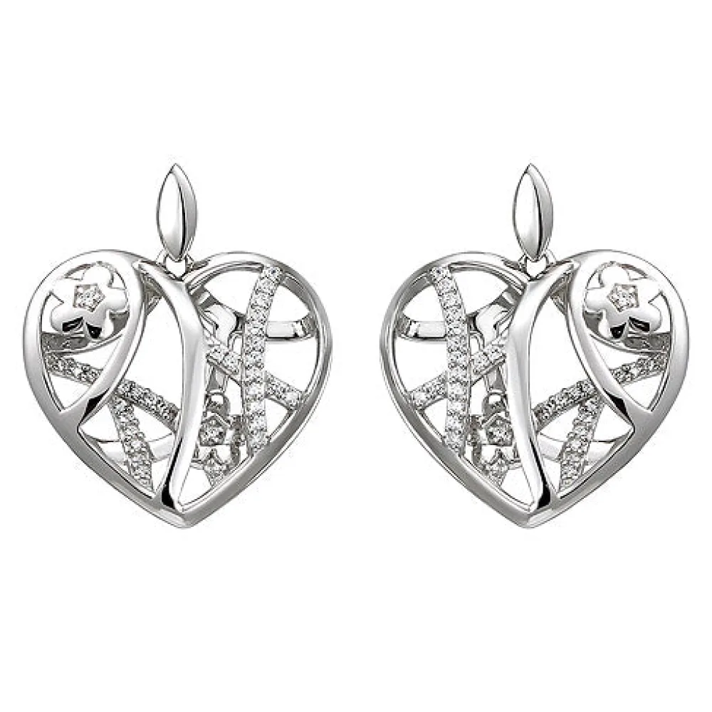 Ohrhänger Herz/Blumen 925 Sterling Silber 70 Zirkonia Ohrringe