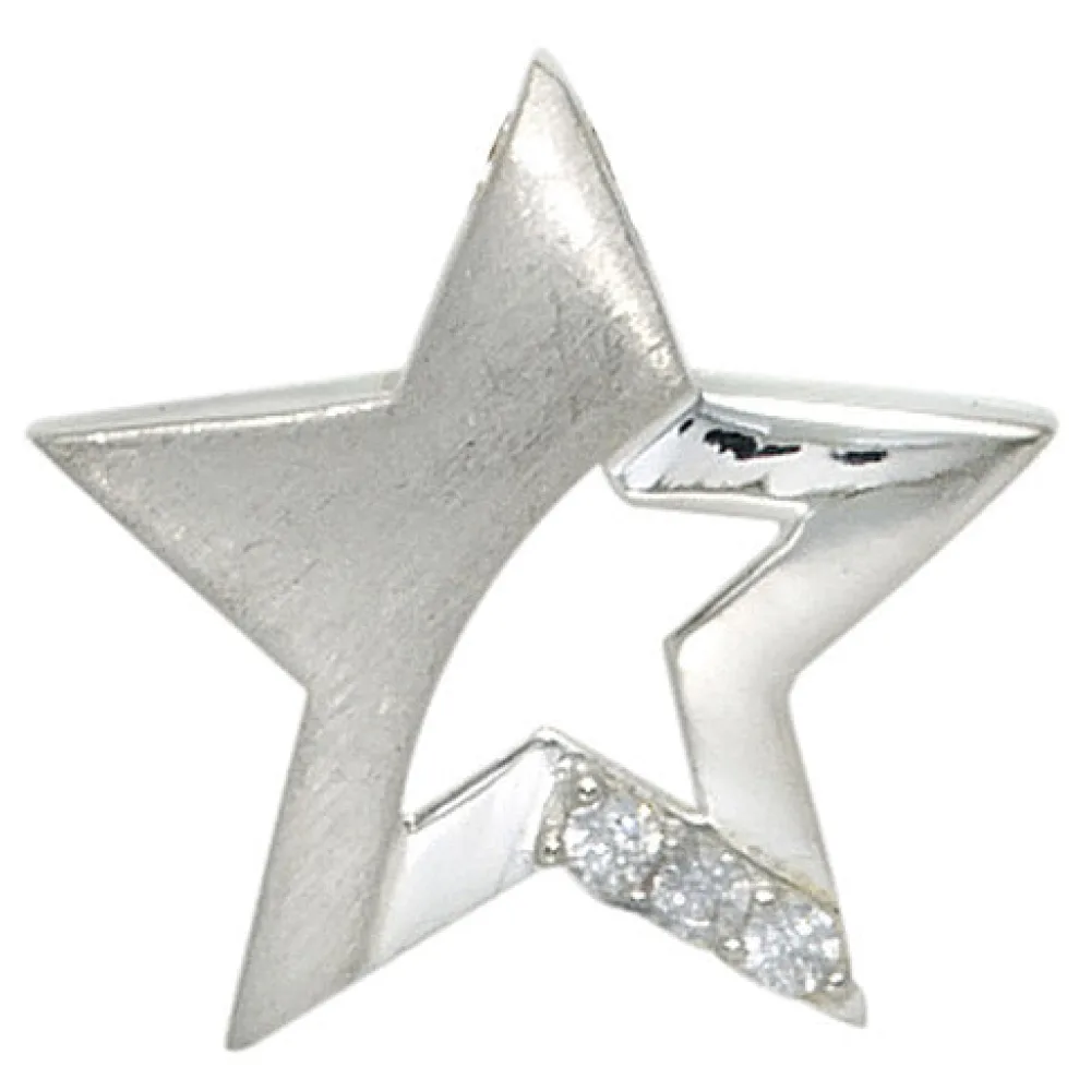 Kinder Anhänger Stern 925 Sterling Silber mattiert 3 Zirkonia Kinderanhänger