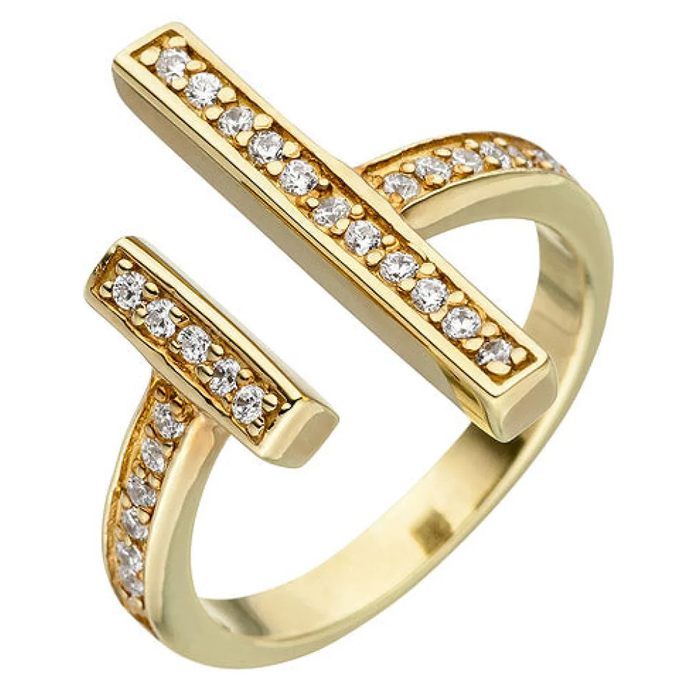 Damen Ring offen 925 Sterling Silber gold vergoldet 30 Zirkonia-60