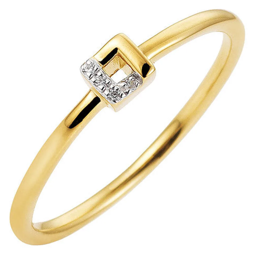 Damen Ring schmal 585 Gold Gelbgold bicolor 4 Diamanten Brillanten Goldring-58