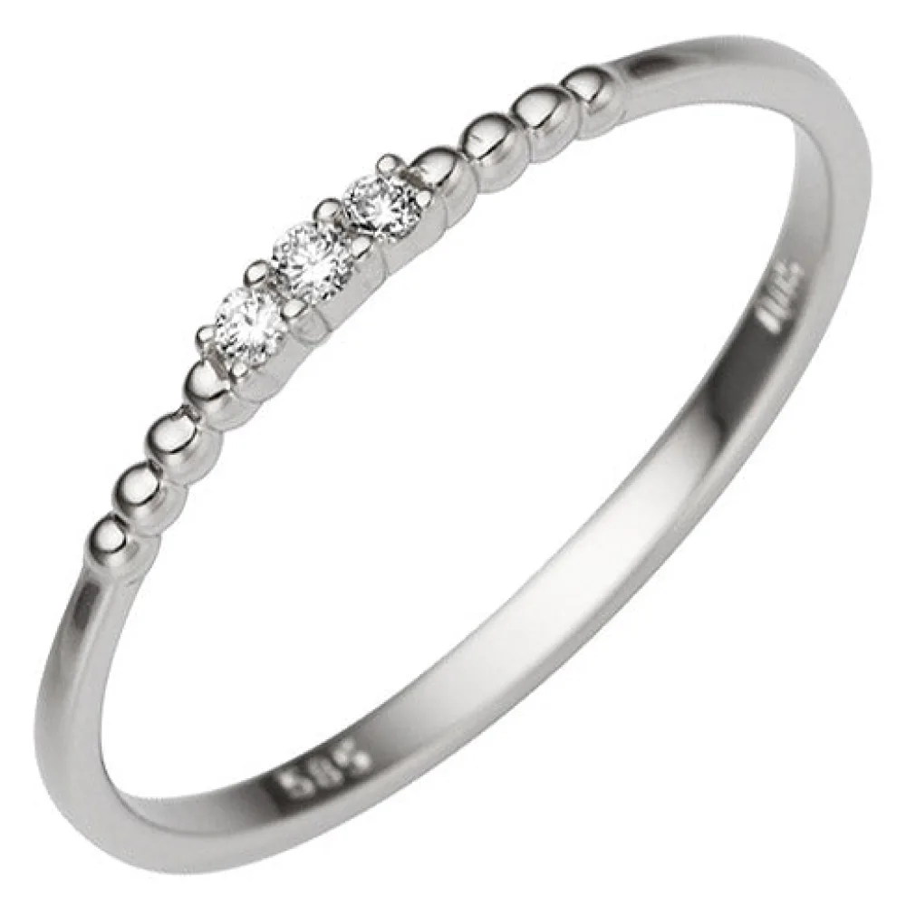 Damen Ring schmal 585 Gold Weißgold 3 Diamanten Brillanten 0 05ct. Weißgoldring-54