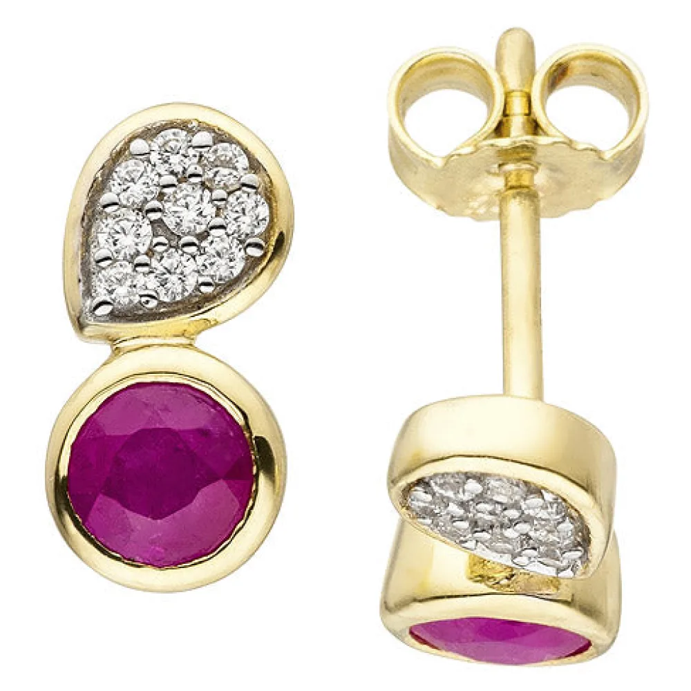 Ohrstecker 333 Gold Gelbgold 18 Zirkonia 2 Rubine Ohrringe Goldohrringe
