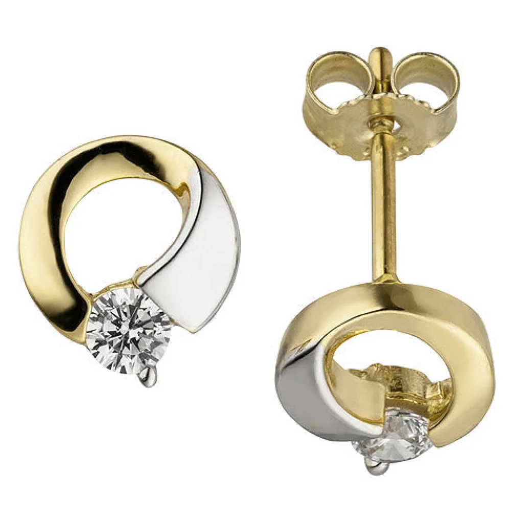 Ohrstecker 333 Gold Gelbgold bicolor 2 Zirkonia Ohrringe Goldohrringe