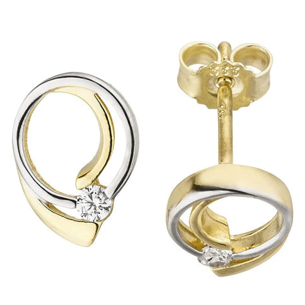 Ohrstecker 333 Gold Gelbgold bicolor 2 Zirkonia Ohrringe Goldohrringe