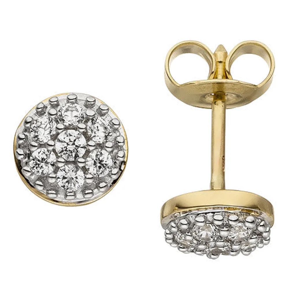 Ohrstecker 375 Gold Gelbgold bicolor 14 Zirkonia Ohrringe Goldohrringe