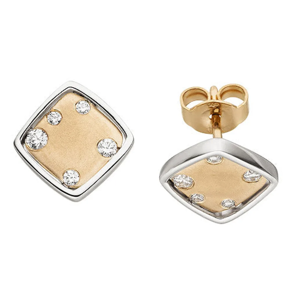 Ohrstecker 375 Gold Weißgold Rotgold bicolor matt 10 Zirkonia Ohrringe