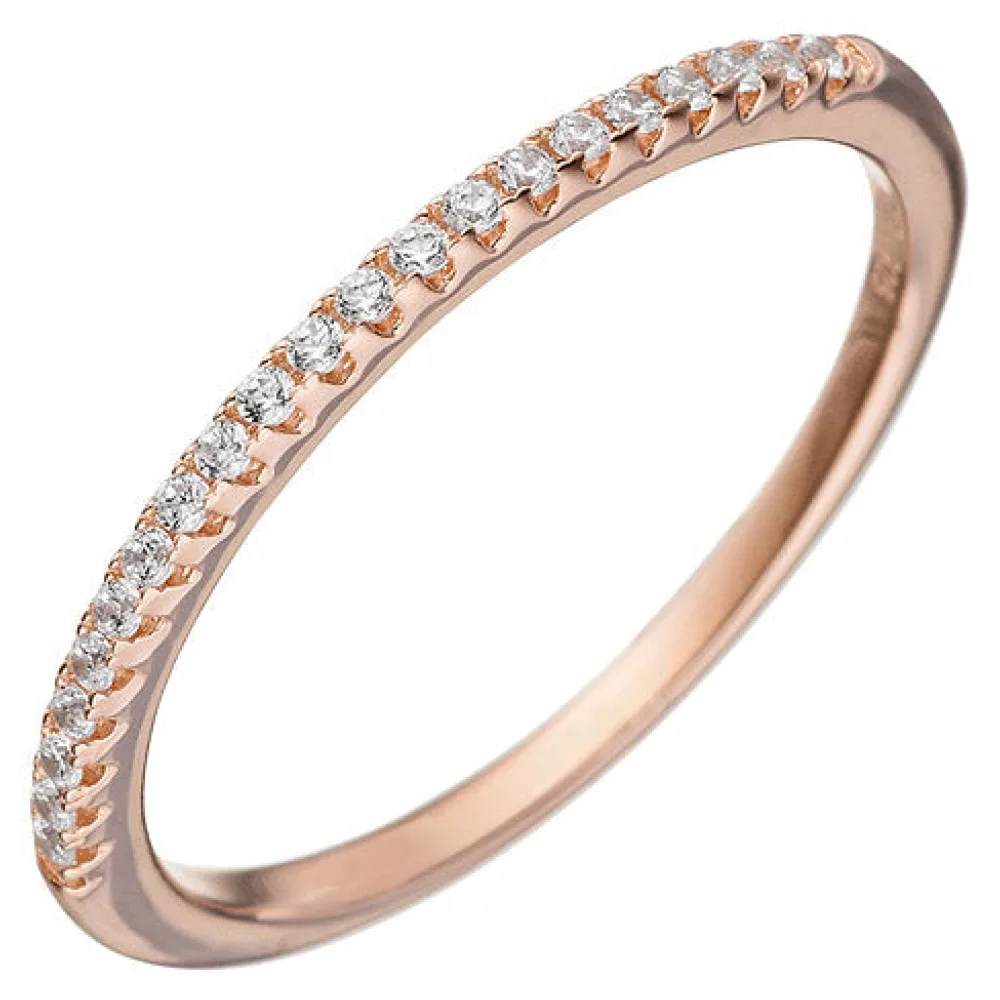 Damen Ring schmal 925 Sterling Silber rotgold vergoldet mit Zirkonia-60