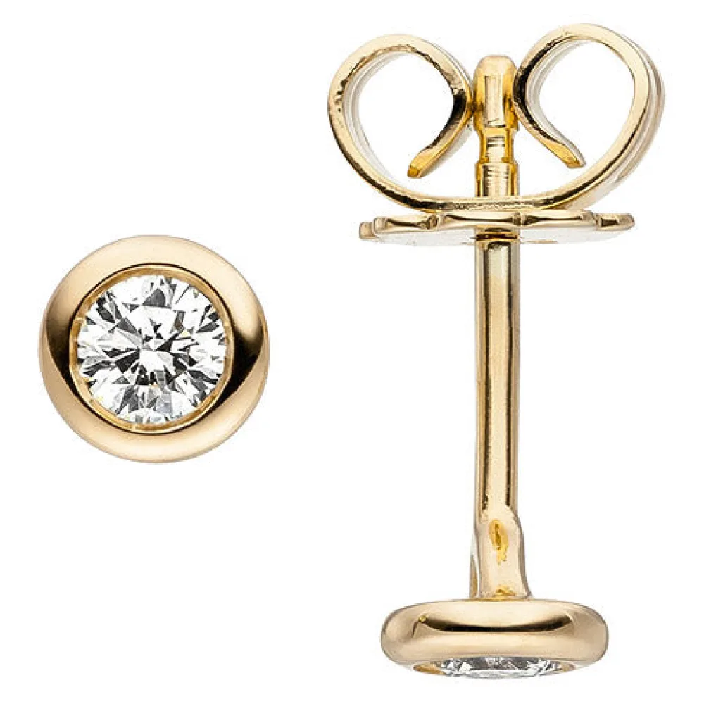 Ohrstecker 585 Gold Gelbgold 2 Diamanten Brillanten Ohrringe Diamantohrstecker