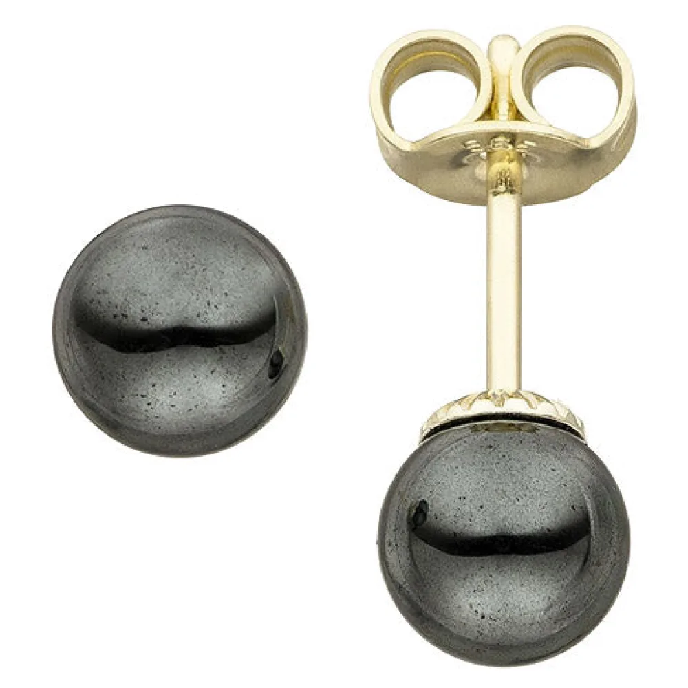 Ohrstecker 585 Gold Gelbgold 2 Hämatite Ohrringe Goldohrringe Hämatitohrstecker