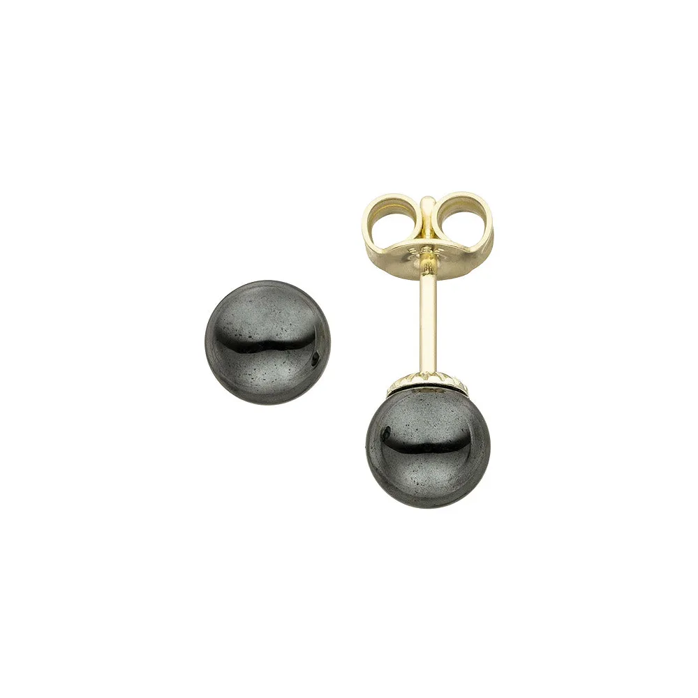 Ohrstecker 585 Gold Gelbgold 2 Hämatite Ohrringe Goldohrringe Hämatitohrstecker