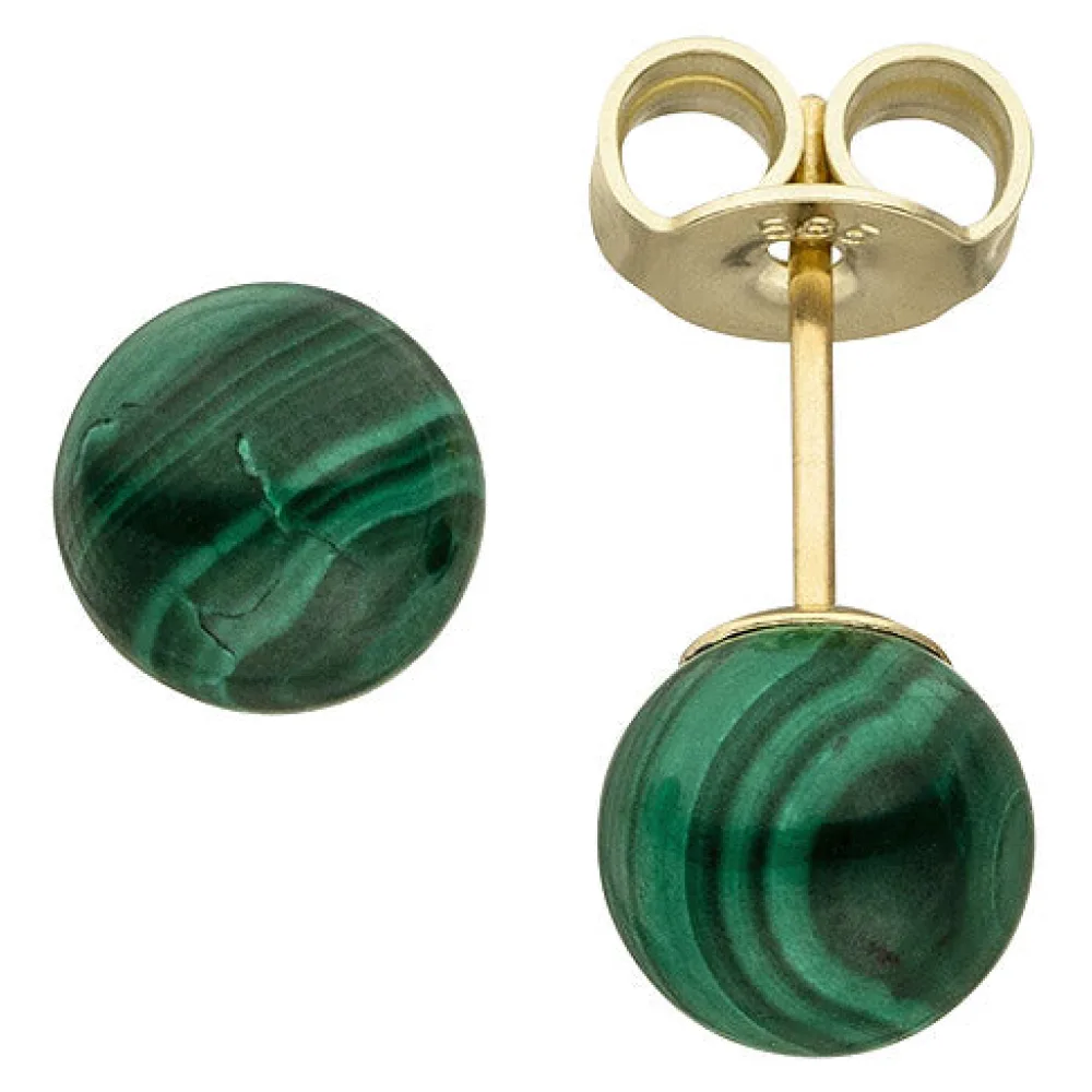 Ohrstecker 585 Gold Gelbgold 2 Malachite grün Ohrringe Malachitohrstecker