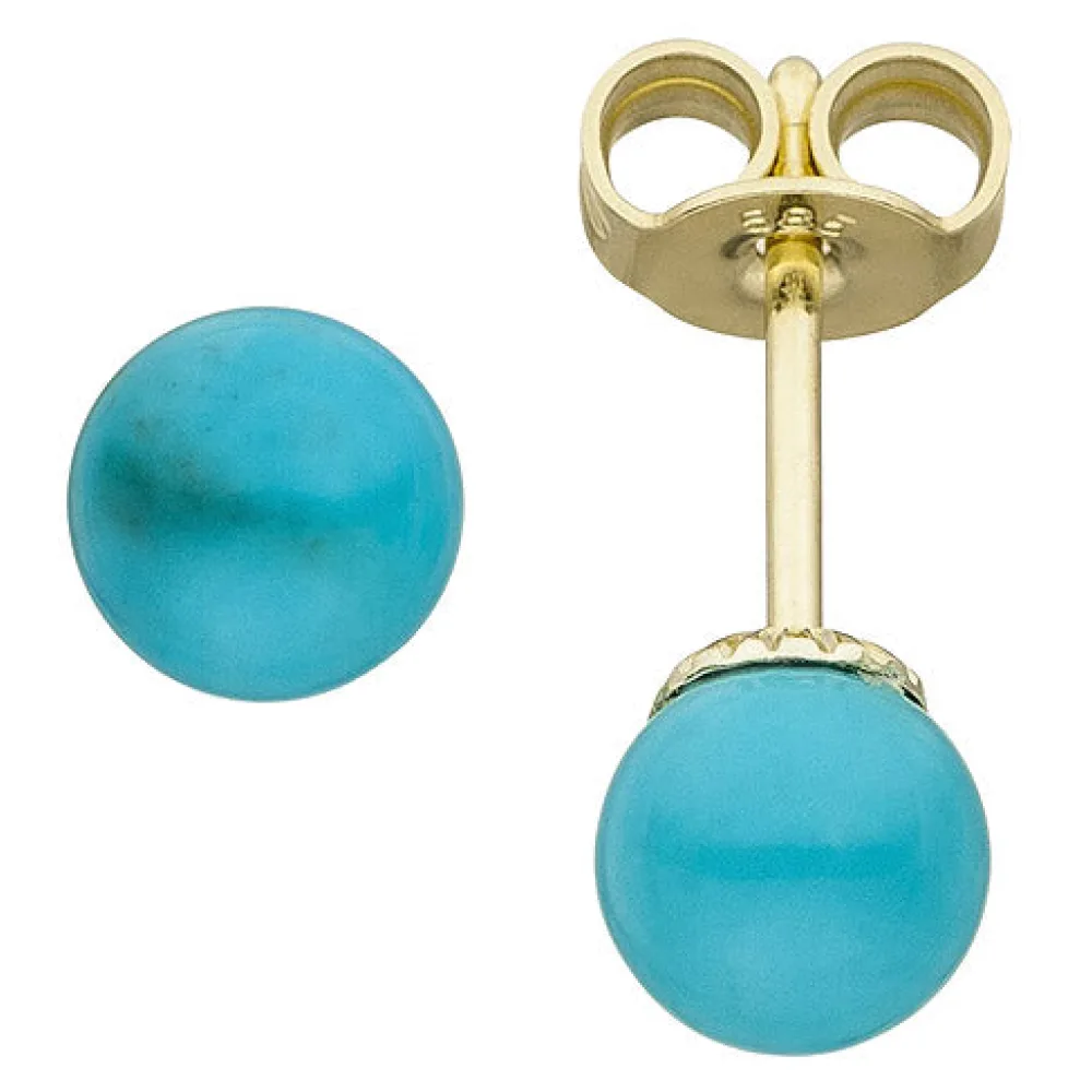 Ohrstecker 585 Gold Gelbgold 2 Türkise Ohrringe Goldohrringe Türkisohrstecker