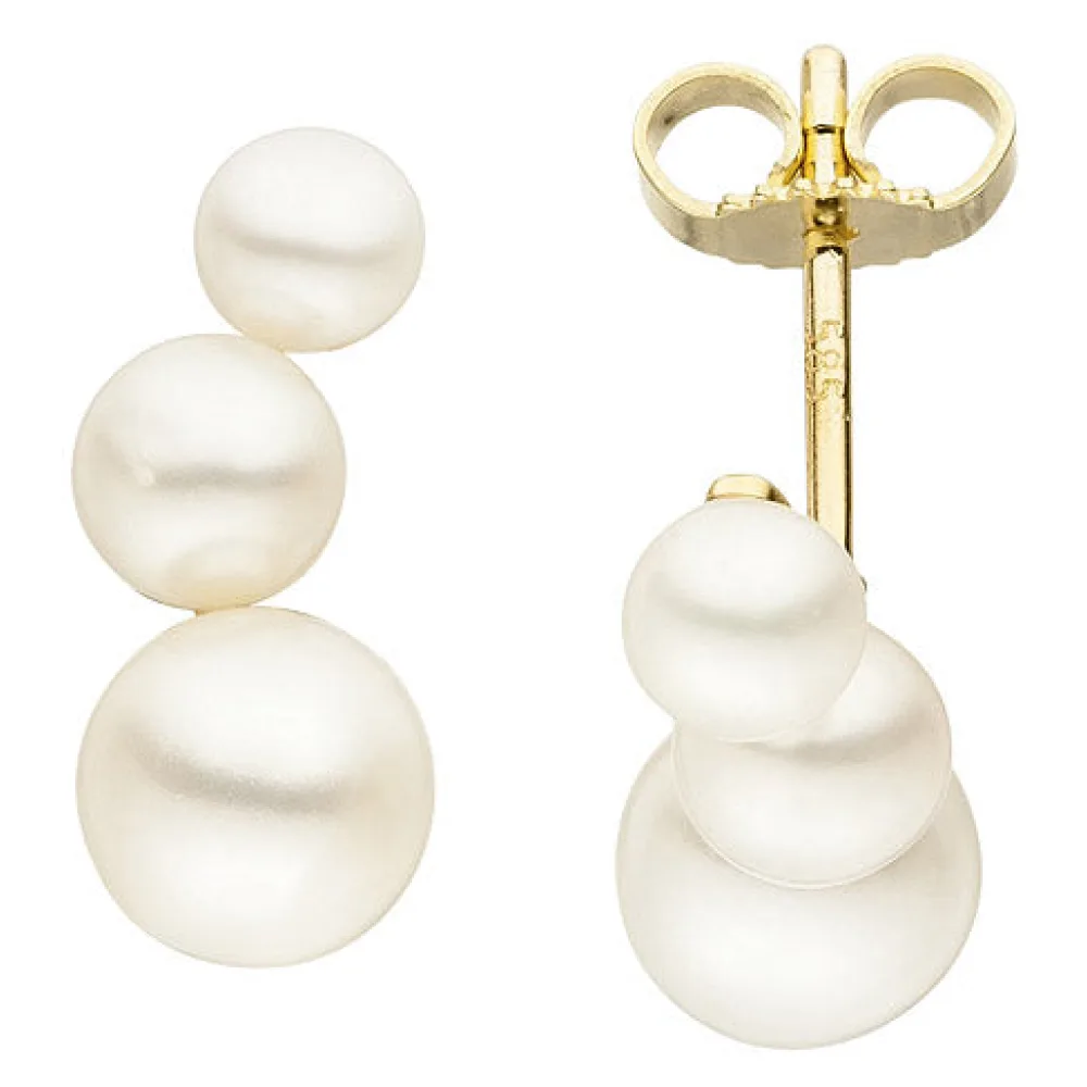 Ohrstecker 585 Gold Gelbgold 6 Süßwasser Perlen Ohrringe Perlenohrringe