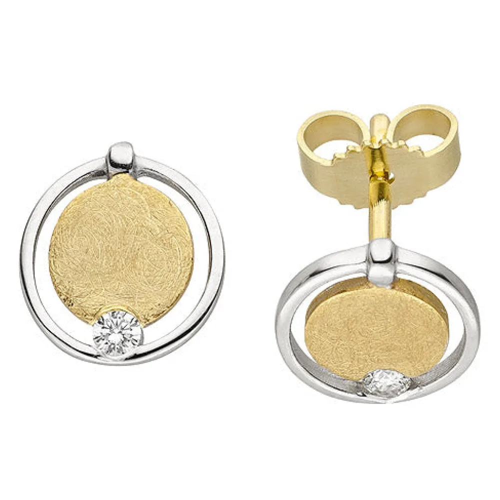 Ohrstecker 585 Gold Gelbgold bicolor eismatt 2 Diamanten Brillanten Ohrringe