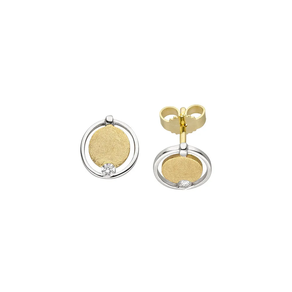 Ohrstecker 585 Gold Gelbgold bicolor eismatt 2 Diamanten Brillanten Ohrringe
