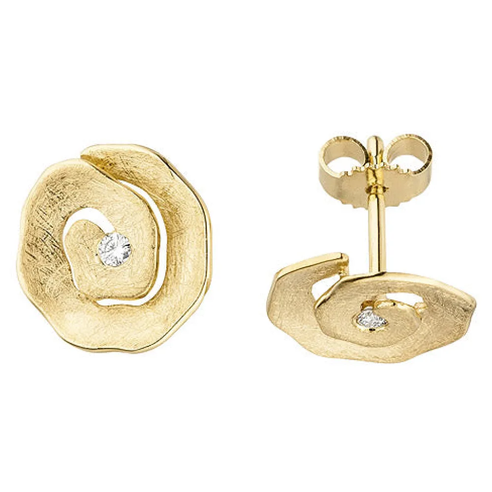 Ohrstecker 585 Gold Gelbgold eismatt 2 Diamanten Brillanten Ohrringe