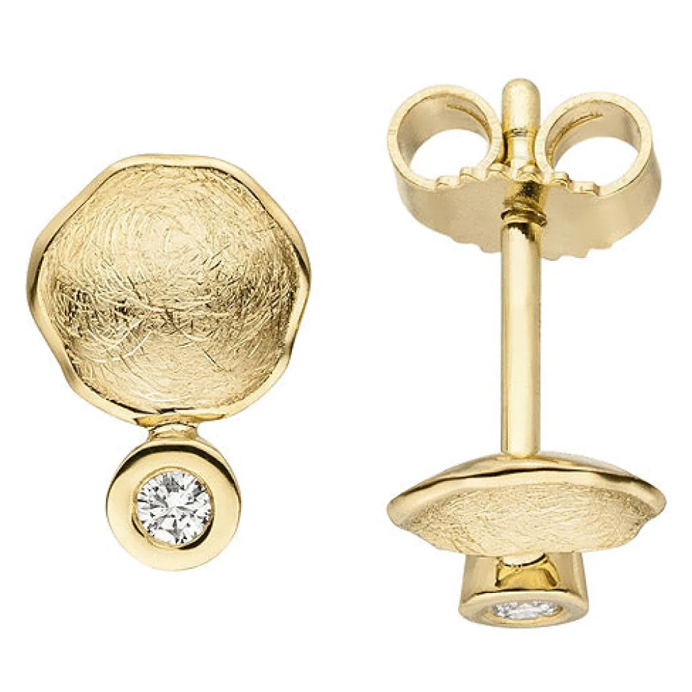 Ohrstecker 585 Gold Gelbgold eismatt 2 Diamanten Brillanten Ohrringe