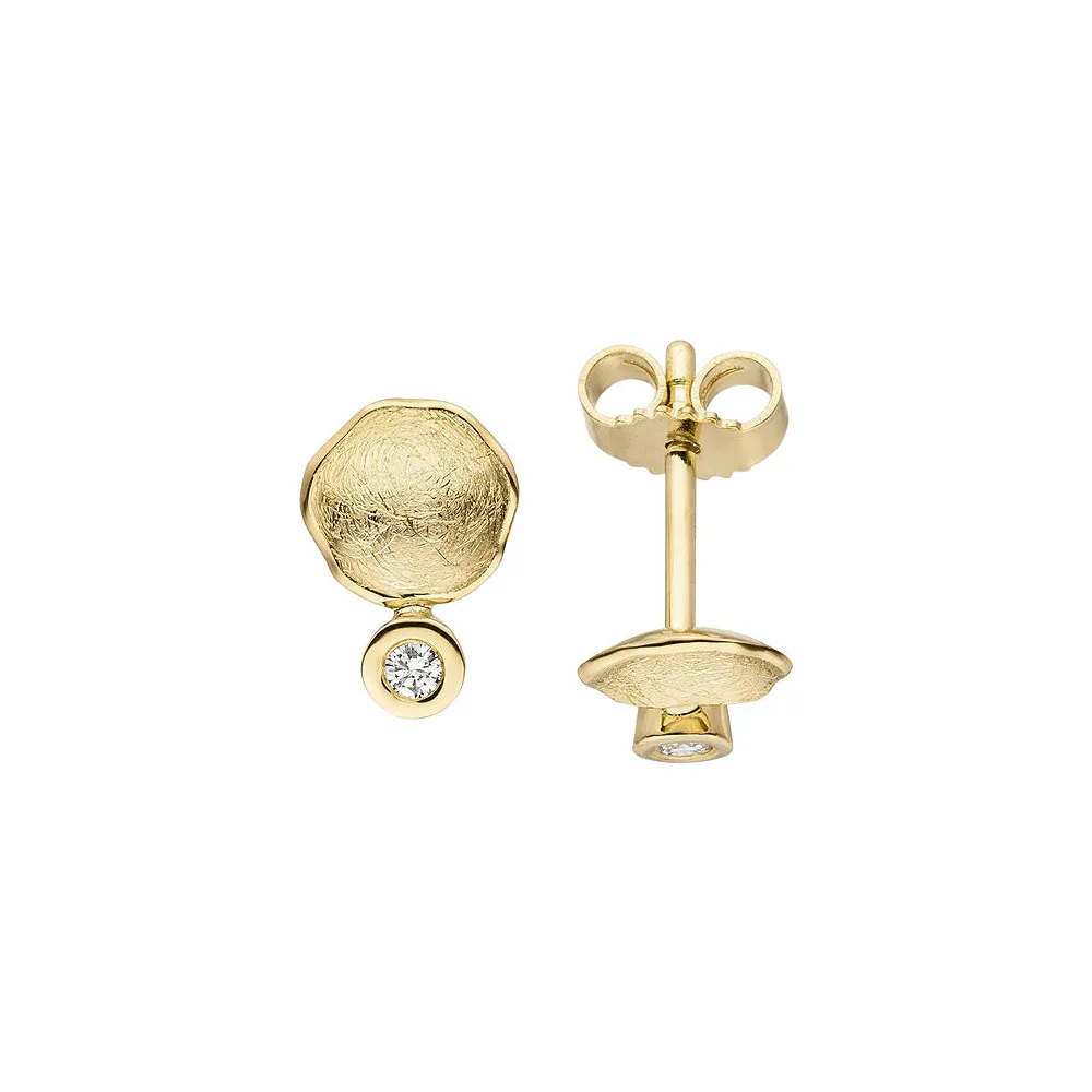 Ohrstecker 585 Gold Gelbgold eismatt 2 Diamanten Brillanten Ohrringe