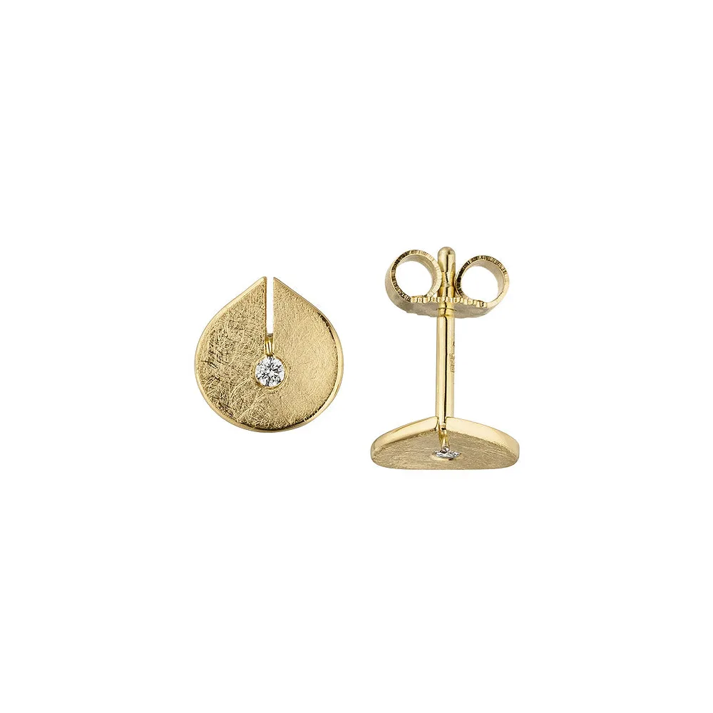Ohrstecker 585 Gold Gelbgold eismatt 2 Diamanten Brillanten Ohrringe