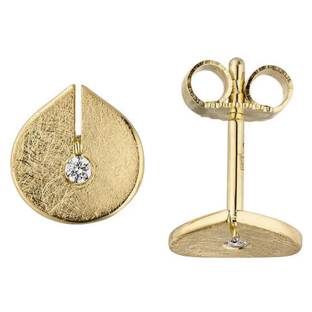Ohrstecker 585 Gold Gelbgold eismatt 2 Diamanten Brillanten Ohrringe