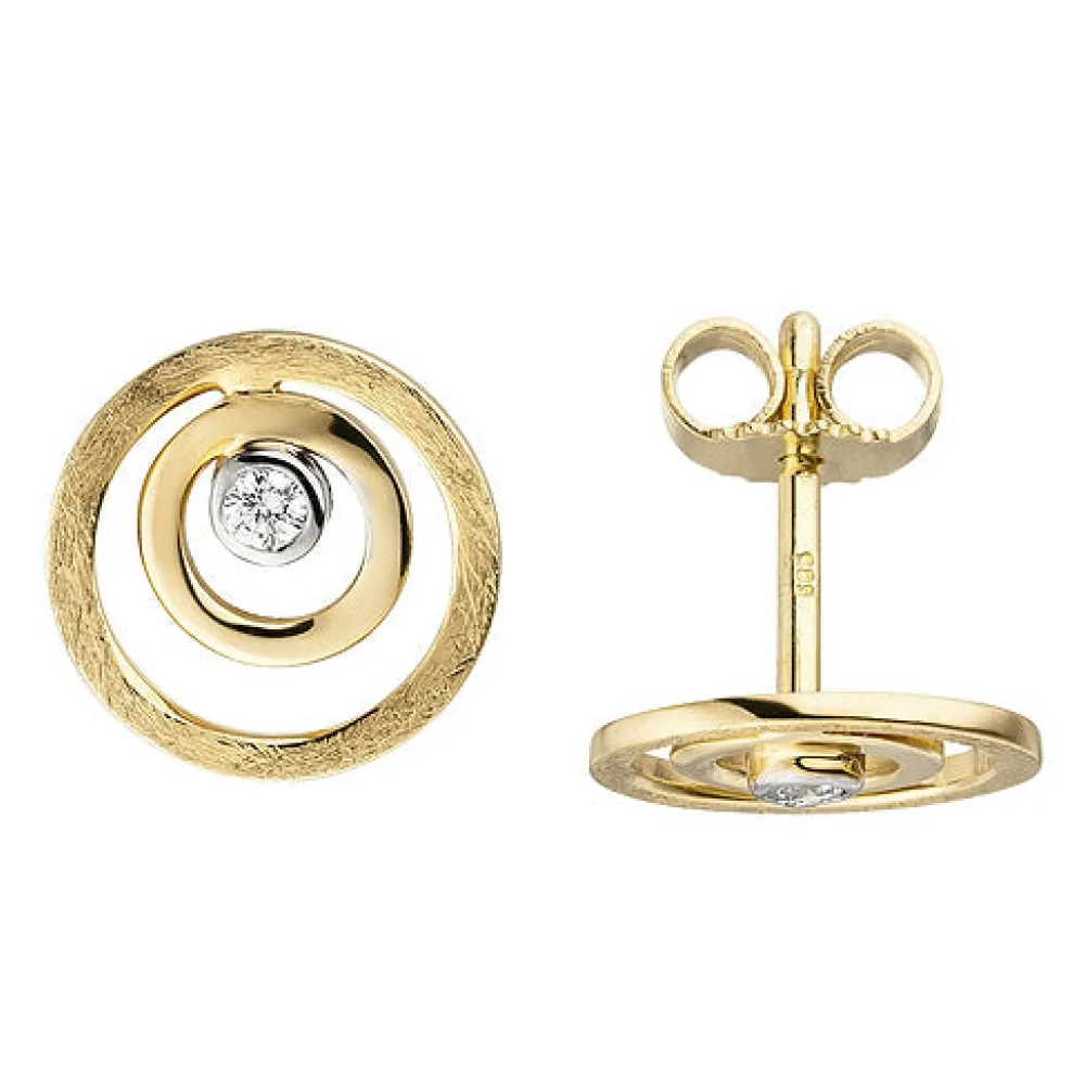 Ohrstecker 585 Gold Gelbgold eismatt 2 Diamanten Brillanten Ohrringe