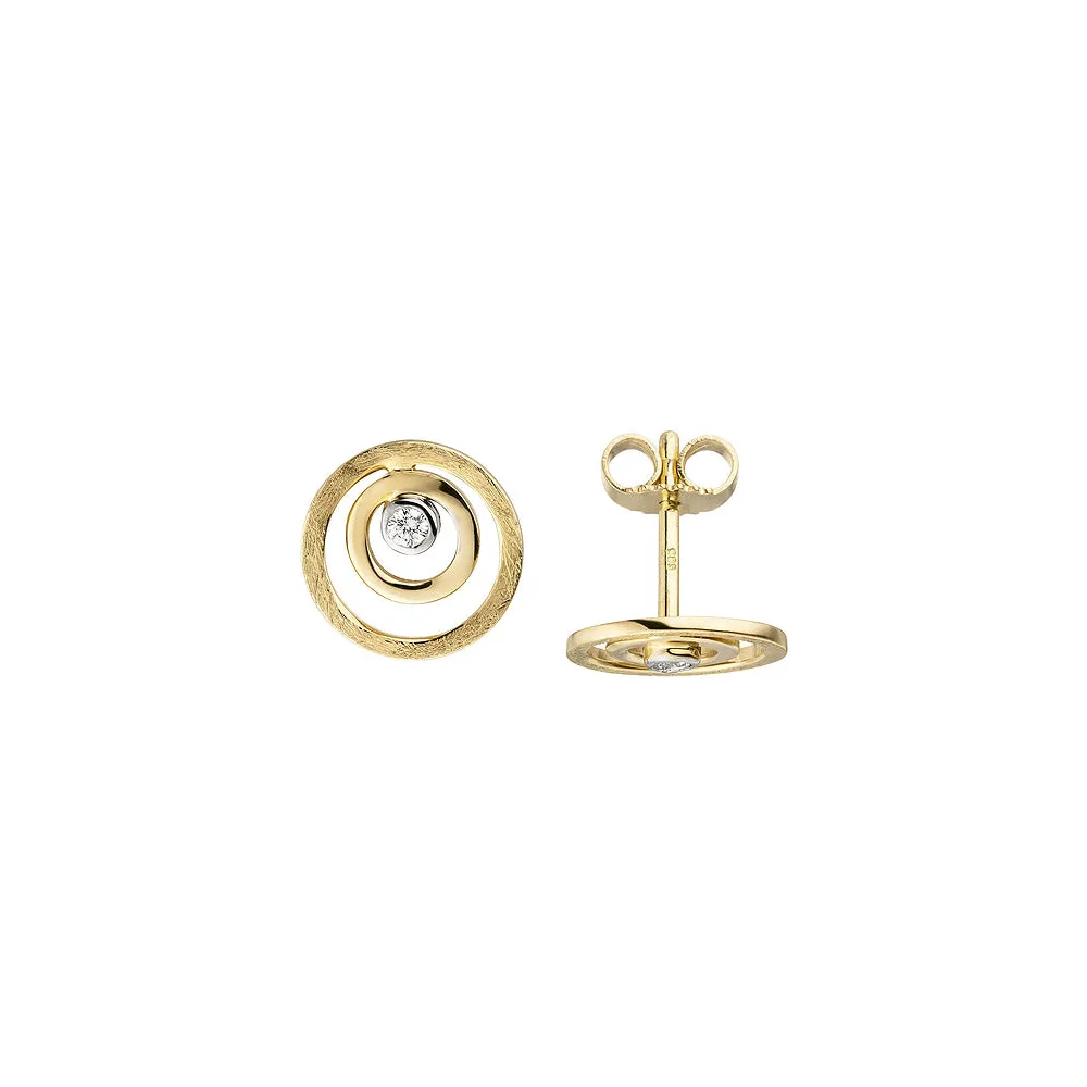 Ohrstecker 585 Gold Gelbgold eismatt 2 Diamanten Brillanten Ohrringe