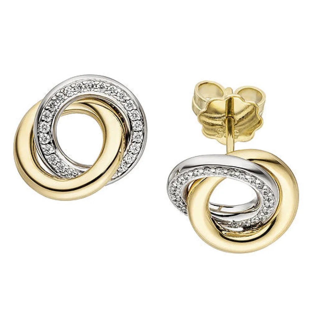 Ohrstecker 585 Gold Gelbgold Weißgold bicolor 48 Diamanten Brillanten Ohrringe