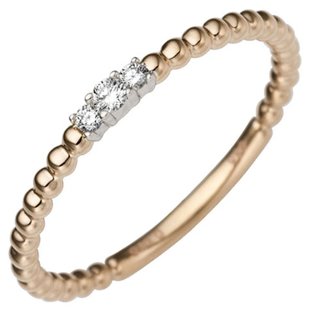 Damen Ring schmal zart 585 Gold Rotgold Weißgold bicolor 3 Diamanten Brillanten-58