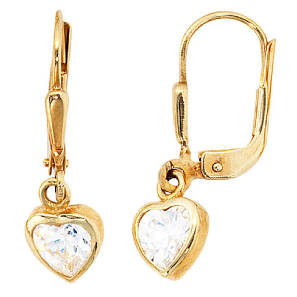 Kinder Boutons Herz Herzen 333 Gold Gelbgold 2 Zirkonia Ohrringe Ohrhänger