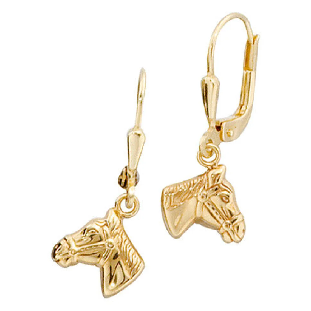 Kinder Boutons Pferdeköpfe Pferde 333 Gold Gelbgold Ohrringe Ohrhänger
