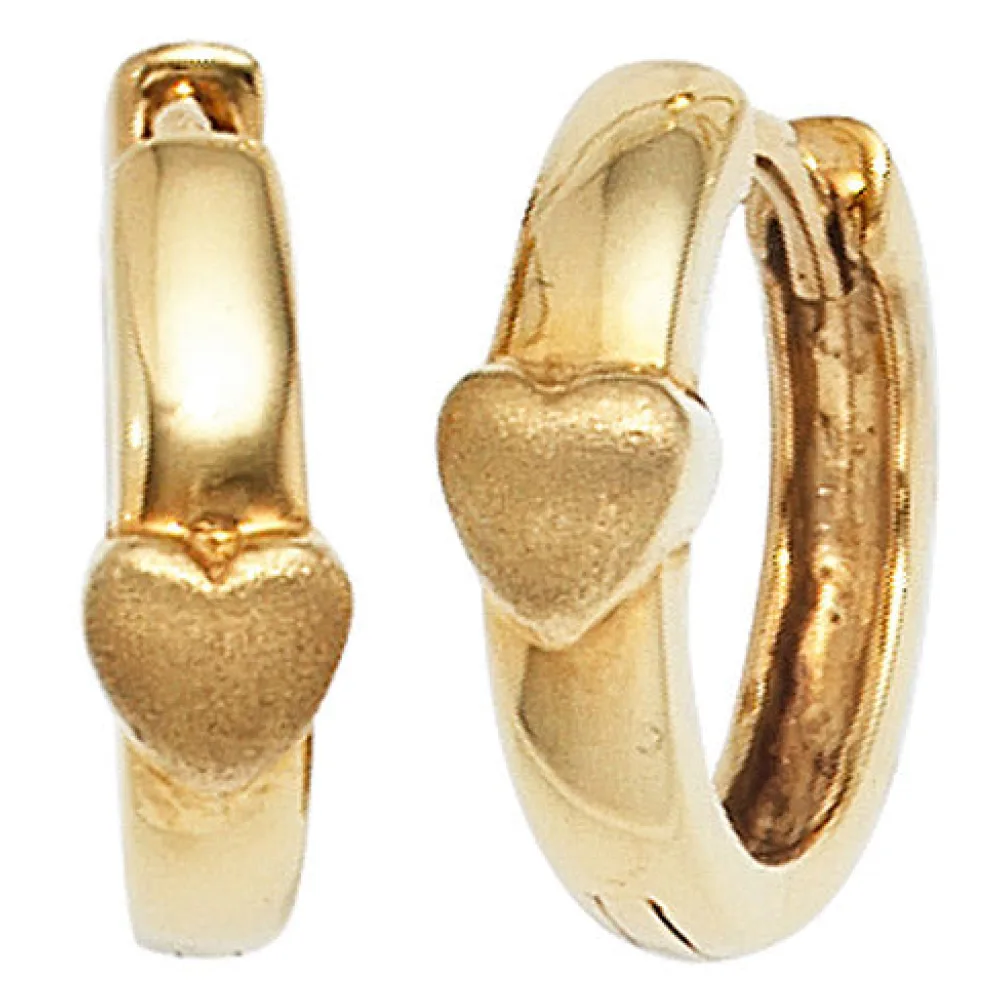 Kinder Creolen Herz 333 Gold Gelbgold mattiert Ohrringe Kinderohrringe