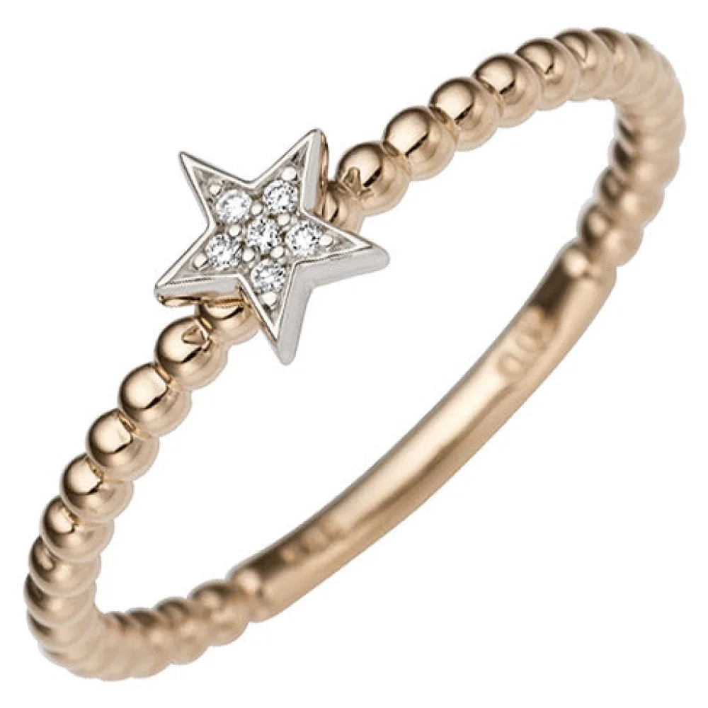 Damen Ring Stern 585 Gold Rotgold Weißgold bicolor 6 Diamanten Brillanten-58