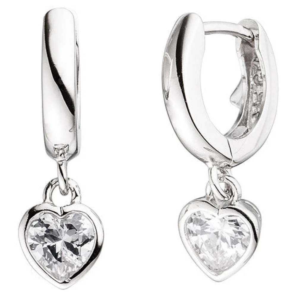 Kinder Creolen Herz 925 Sterling Silber 2 Zirkonia Ohrringe Kinderohrringe
