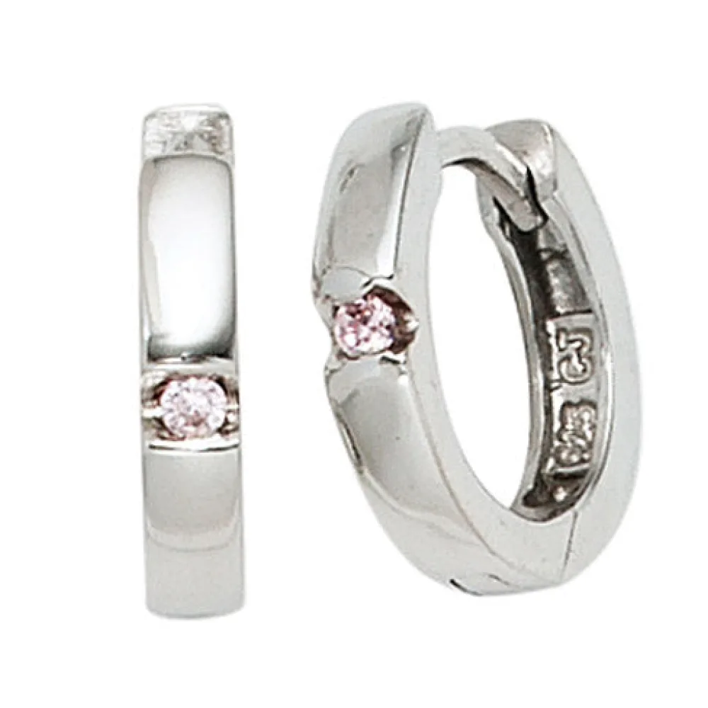 Kinder Creolen rund 925 Silber 2 Zirkonia rosa rosé Ohrringe Kinderohrringe