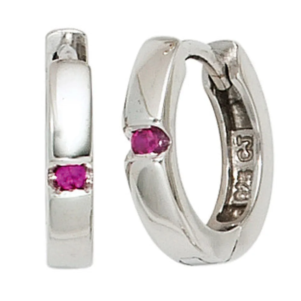 Kinder Creolen rund 925 Sterling Silber 2 Zirkonia rot Ohrringe Kinderohrringe