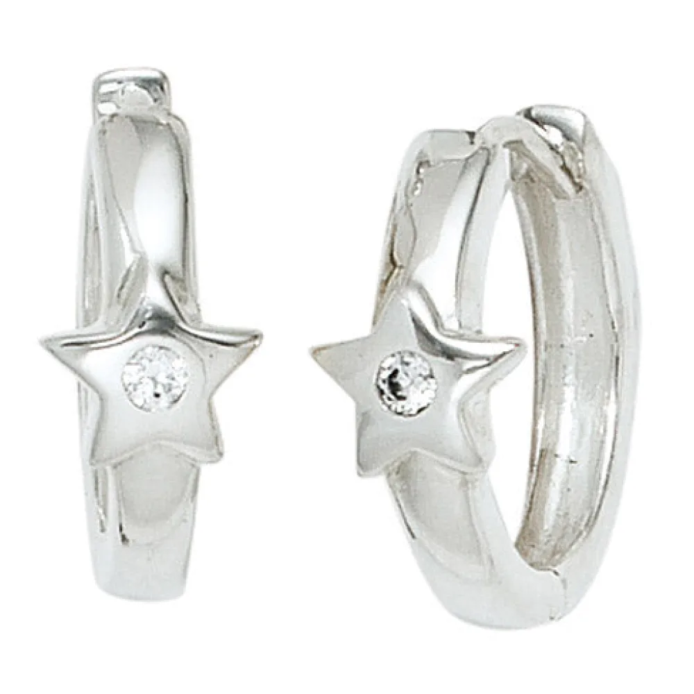 Kinder Creolen Stern Sterne 925 Silber 2 Zirkonia Ohrringe Kinderohrrine