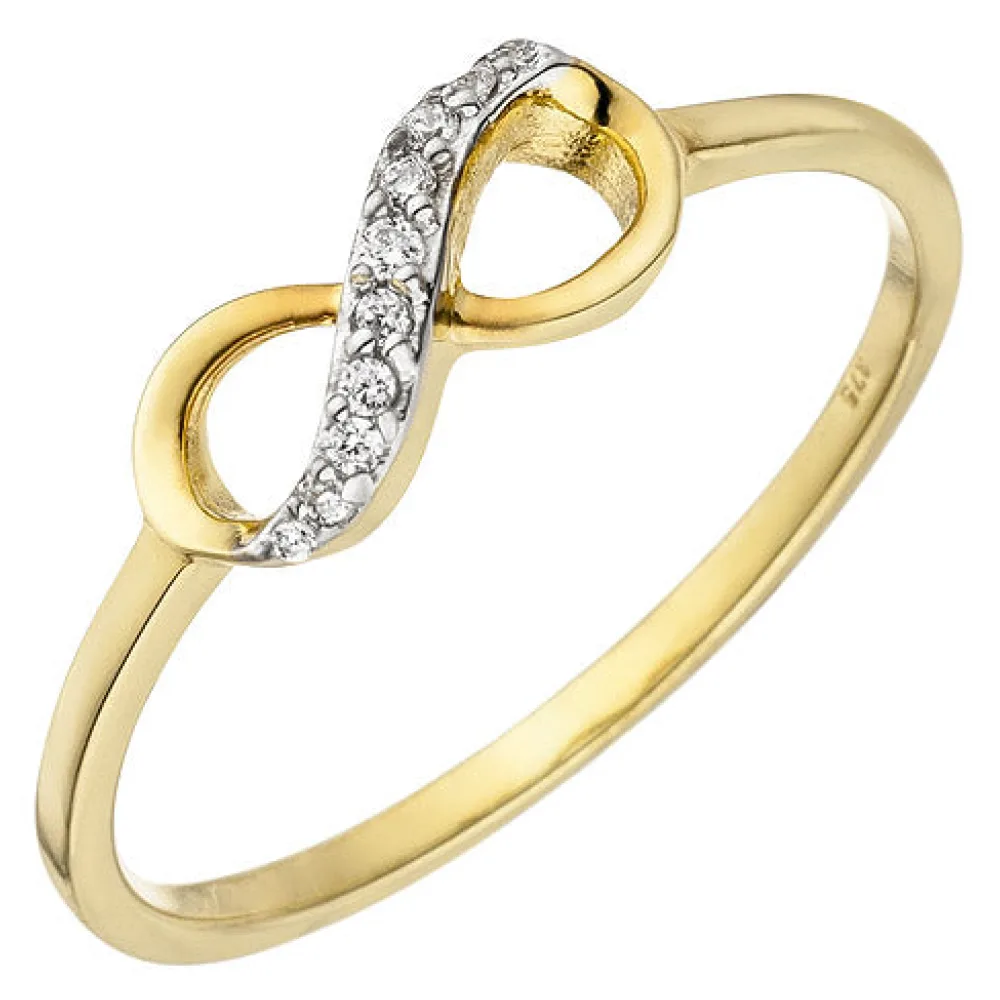 Damen Ring Unendlichkeit 375 Gold Gelbgold 10 Zirkonia Goldring-56