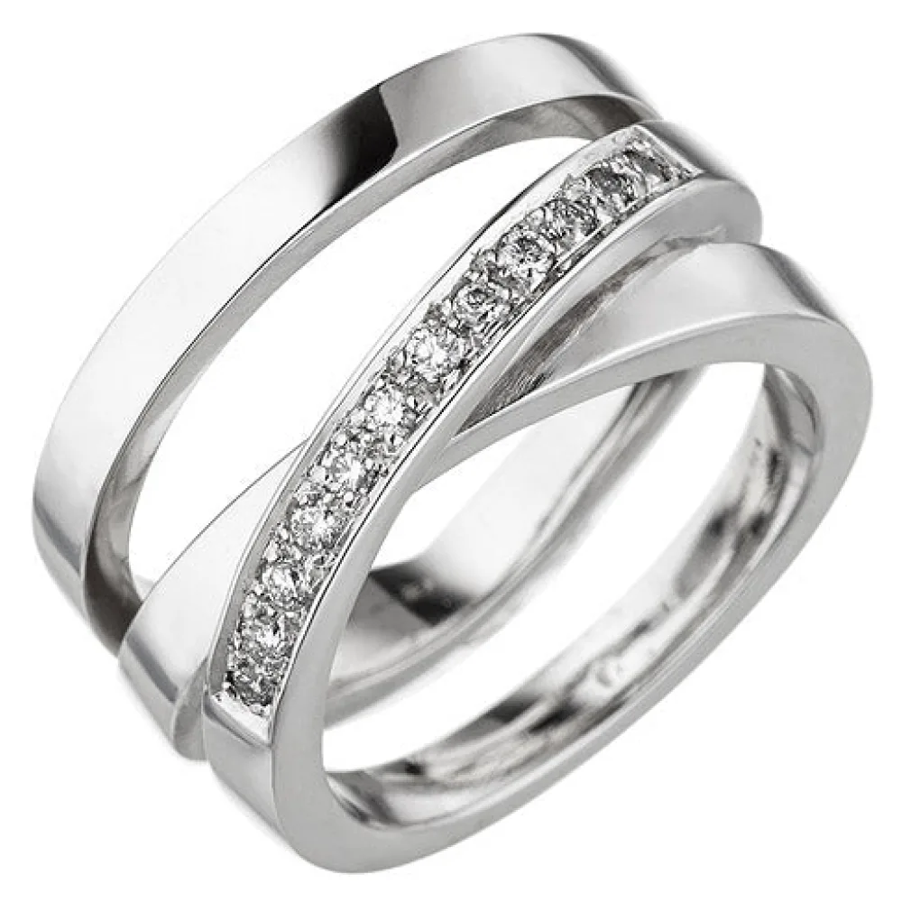 Damen Ring verschlungen 585 Gold Weißgold 12 Diamanten Brillanten Diamantring-58
