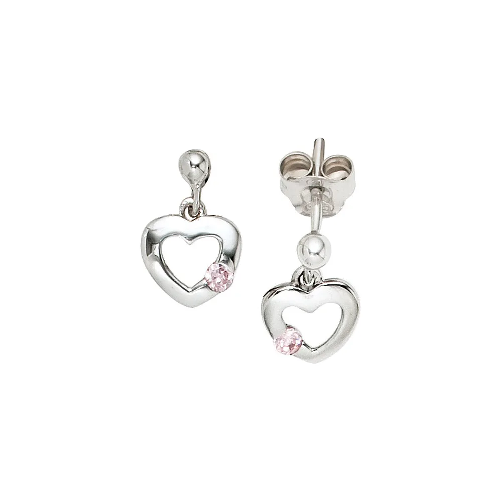 Kinder Ohrhänger Herz 925 Silber 2 Zirkonia rosa rosé Ohrstecker Ohrringe