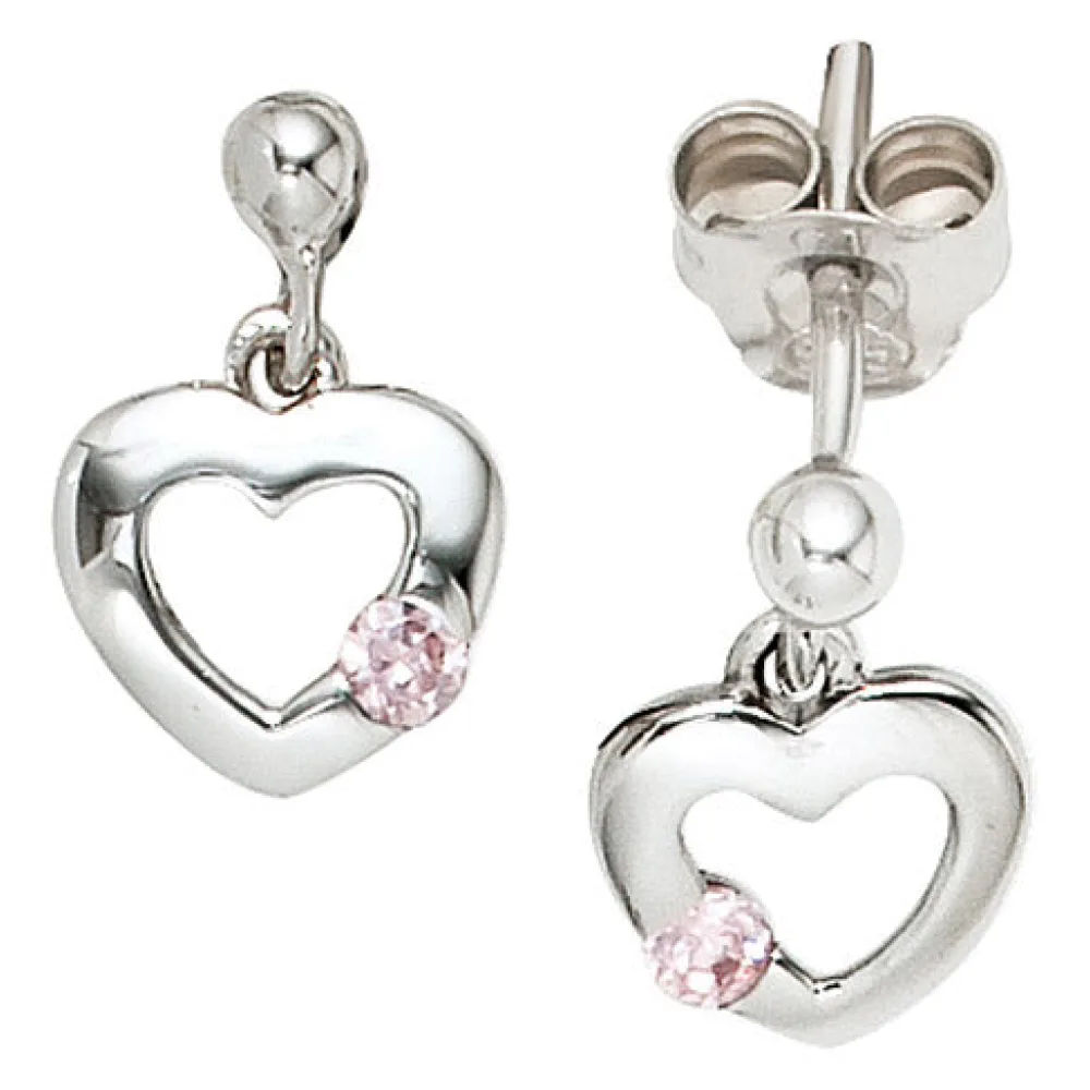 Kinder Ohrhänger Herz 925 Silber 2 Zirkonia rosa rosé Ohrstecker Ohrringe