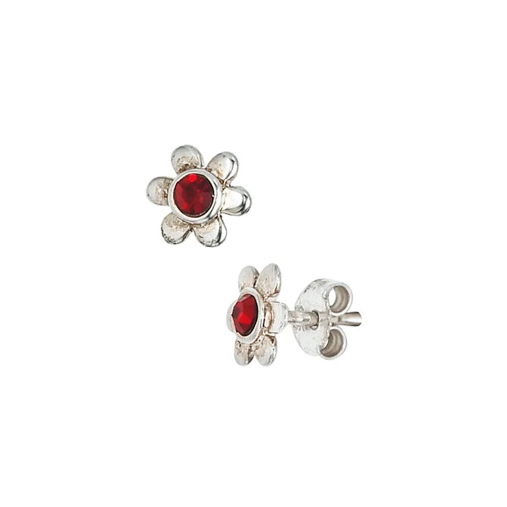 Kinder Ohrstecker Blume 925 Silber 2 Glassteine rot Ohrringe Kinderohrringe