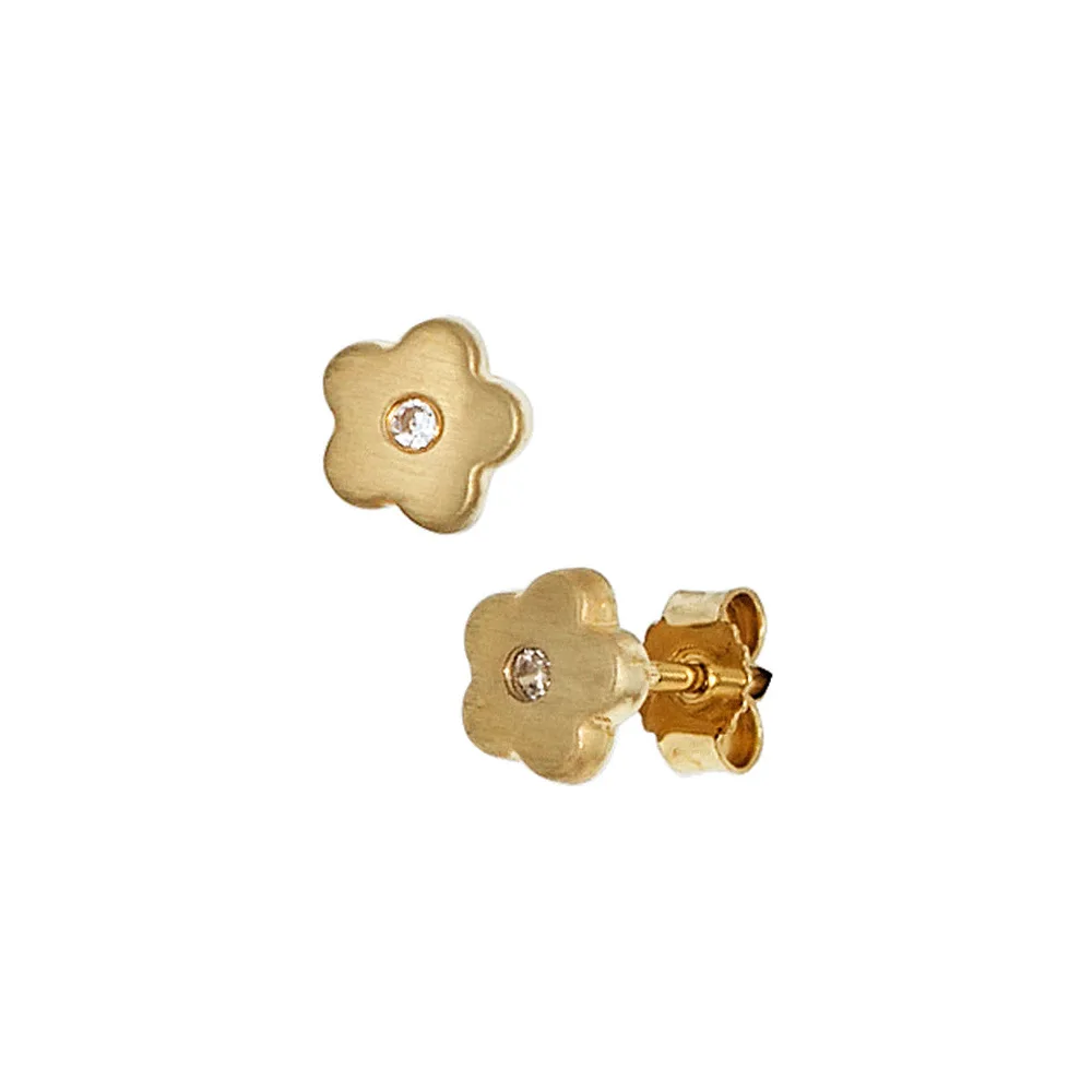 Kinder Ohrstecker Blume Blumen 333 Gold Gelbgold mattiert 2 Zirkonia Ohrringe