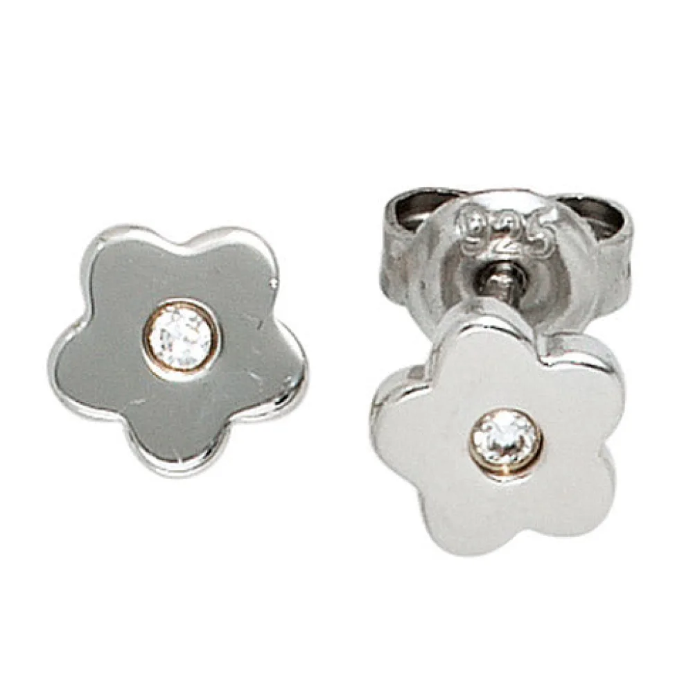 Kinder Ohrstecker Blume Blumen 925 Silber 2 Zirkonia Ohrringe Kinderohrringe