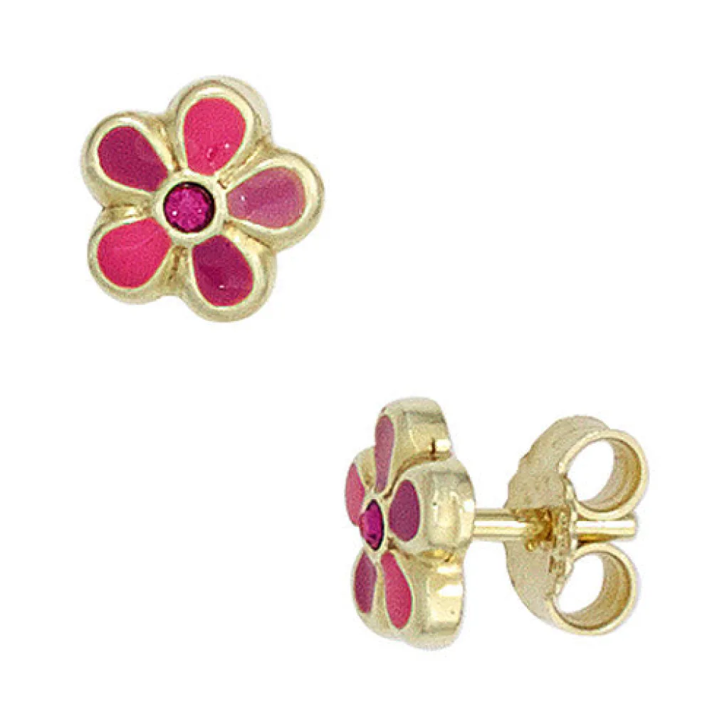 Kinder Ohrstecker Blume rosa pink 333 Gold Gelbgold Ohrringe Kinderohrringe