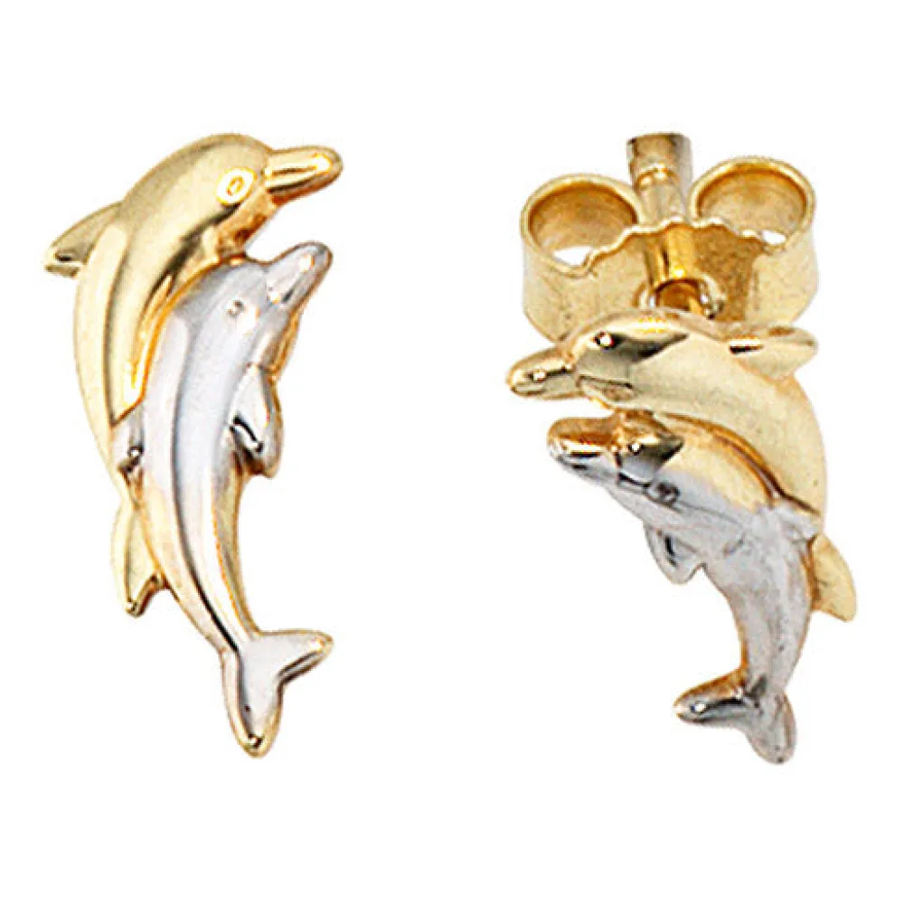 Kinder Ohrstecker Delfine 333 Gold Gelbgold bicolor Ohrringe Kinderohrringe