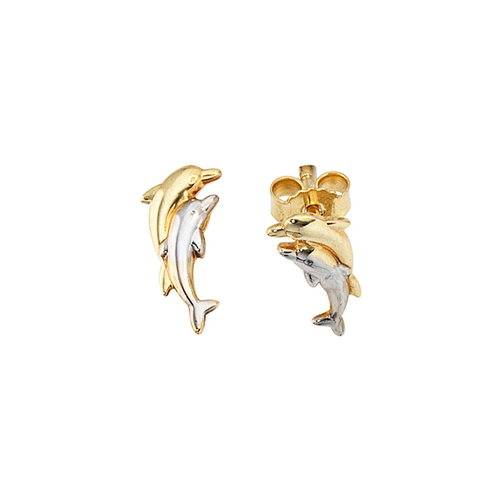 Kinder Ohrstecker Delfine 333 Gold Gelbgold bicolor Ohrringe Kinderohrringe