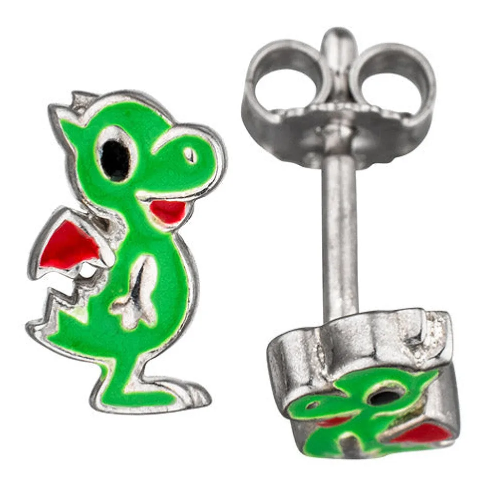 Kinder Ohrstecker Drache grün 925 Sterling Silber Ohrringe Kinderohrringe