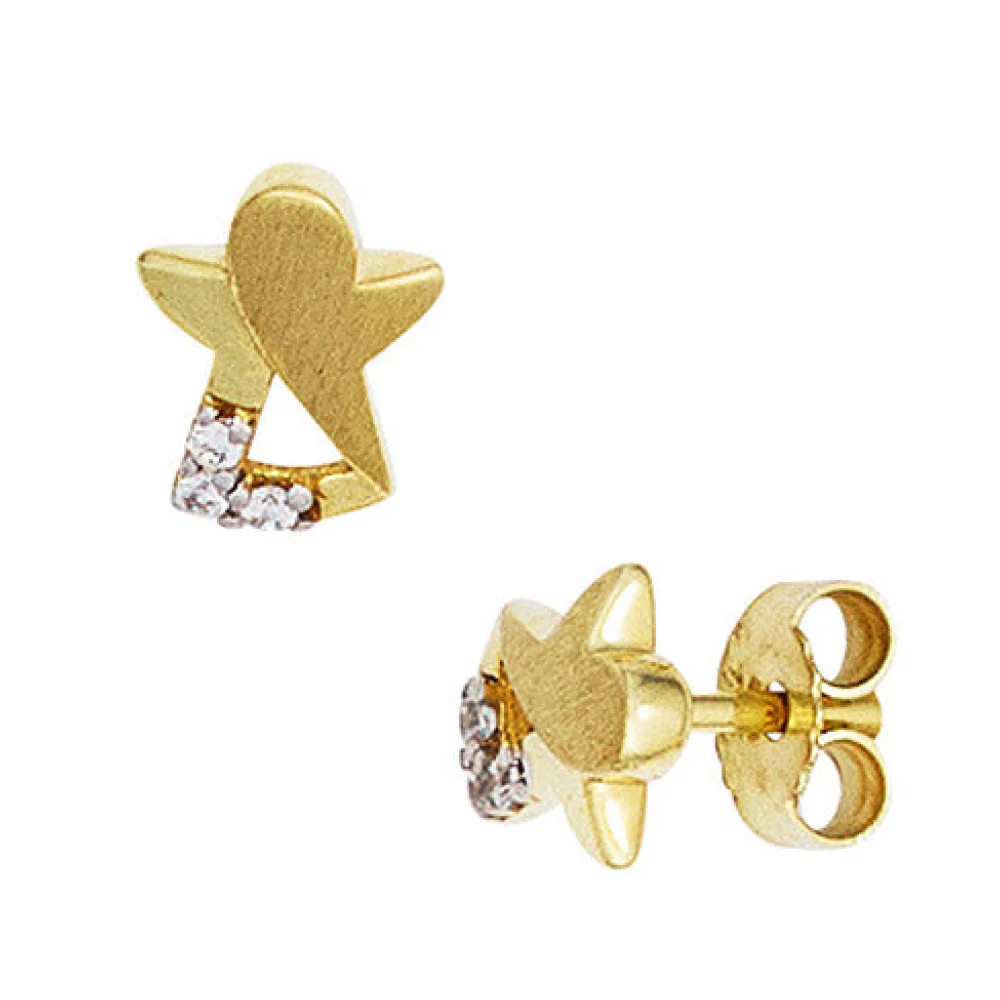 Kinder Ohrstecker Engel Schutzengel 333 Gold mattiert 6 Zirkonia Ohrringe