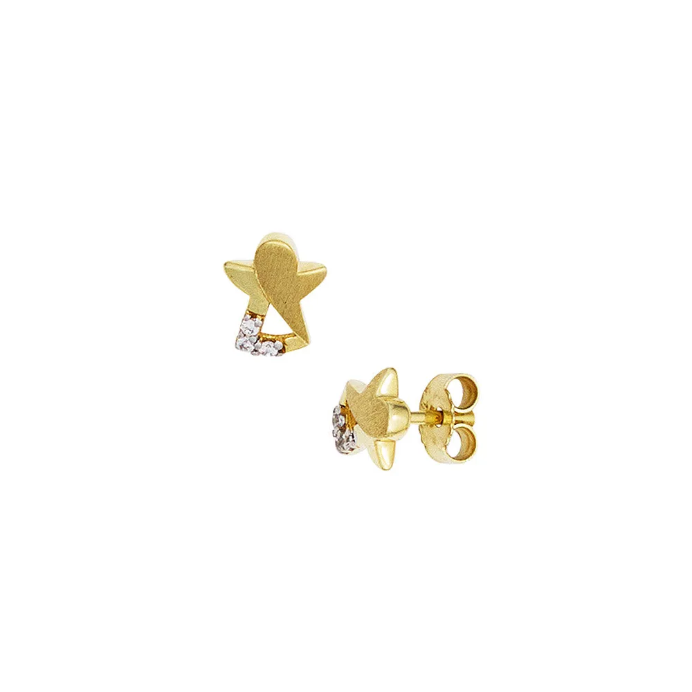 Kinder Ohrstecker Engel Schutzengel 333 Gold mattiert 6 Zirkonia Ohrringe