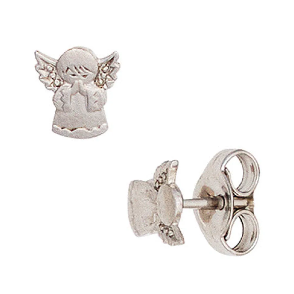 Kinder Ohrstecker Engel Schutzengel 925 Silber mattiert Ohrringe Kinderohrringe
